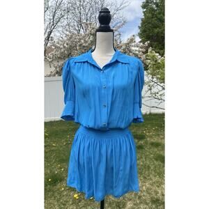 NEW Ramy Brook Nicole shirt Puff Sleeve Mini Dress in Blue size Small $425.00
